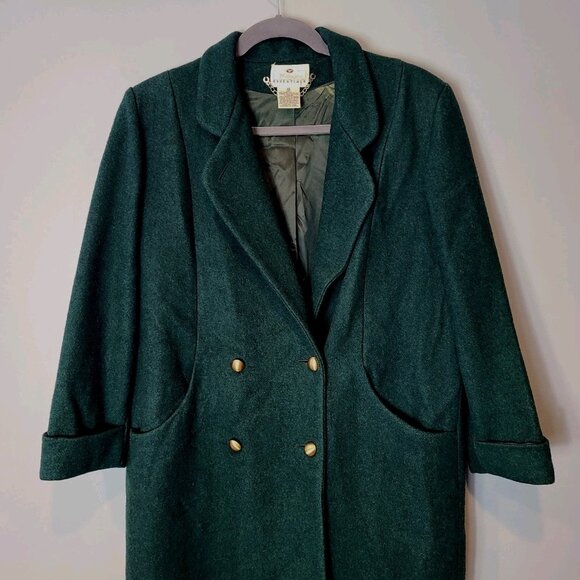 Vintage 90s Long Maxi Coat Preppy Heritage Winter Wool Green Size 16 Slouchy - Picture 2 of 7